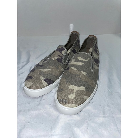 Johnnie-O Mens Camo Canvas Slip On Sneakers Grey Olive Camouflage Loafers